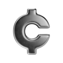 Cent. USD. United states dollar icon. 3d render of silver cent sign.