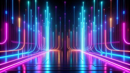 Neon Lights Pathway in a Futuristic Space, 3D Render, Digital Art, Cyberpunk , neon , glowing , futuristic