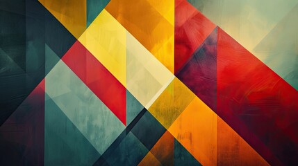 Fototapeta premium A dynamic composition with layered geometric shapes, including triangles and rectangles, in a harmonious yet contrasting color scheme