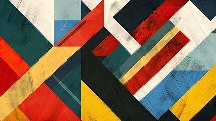 A striking geometric pattern with bold color blocks and sharp angles, creating a sense of depth and visual interest