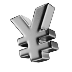 Obraz premium JPY. Japanese yen sign in silver isolated on a transparent background. 3d render. Metal yen icon.