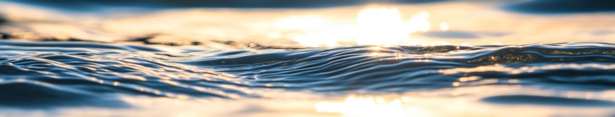 Fototapeta premium Serene Interplay of Light and Water: A Close-Up on the Glittering Surface and Gentle Ripples, Capturing the Tranquil Beauty of Light's Dance on Water