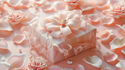 Romantic Wedding Gift Package with Pretty Bow and Petal Decoration for a Festive Ceremony