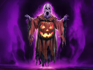 halloween ghost with scary pumpkin generative ai 