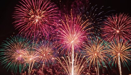 Fireworks over a City at night with dark sky background 21