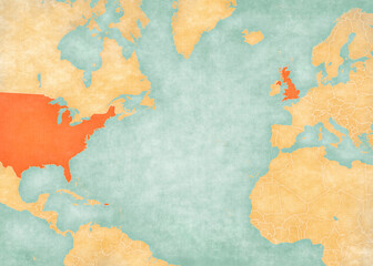 Map of North Atlantic Ocean - USA and UK