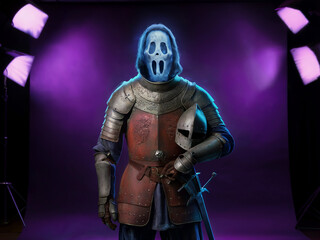 Naklejka premium knight ghost with sword and shield costume