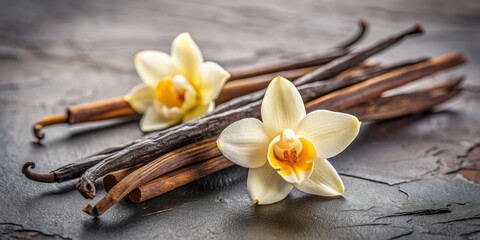 Fototapeta premium Vanilla Orchid and Pods Still Life, Still Life , Flowers , Vanilla , Pods , Orchid