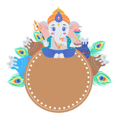 India Ganesh Chaturthi festival, cartoon vector illustration with cute elephant