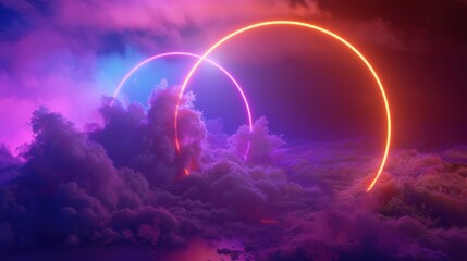 Neon Circles in a Purple Sky