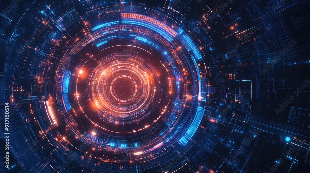 Poster abstract background with futuristic tech elements and vibrant patterns from a top view