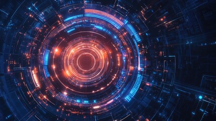 Obraz premium Abstract background with futuristic tech elements and vibrant patterns from a top view
