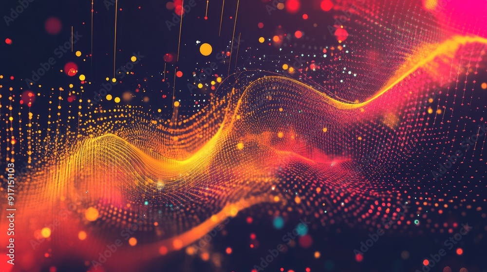 Poster abstract tech background with geometric shapes and data flow visualizations