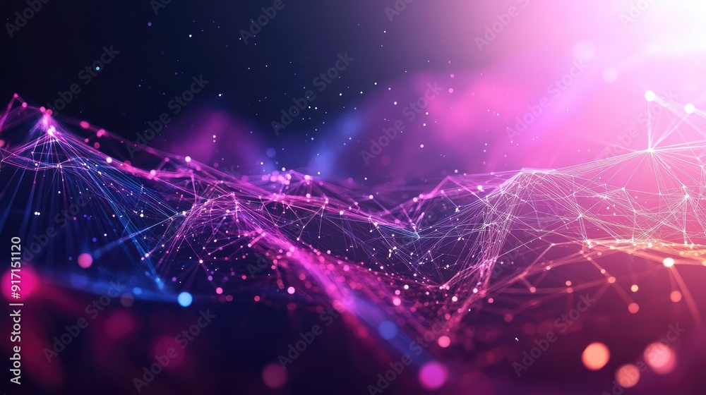 Poster abstract tech background with geometric shapes and data flow visualizations