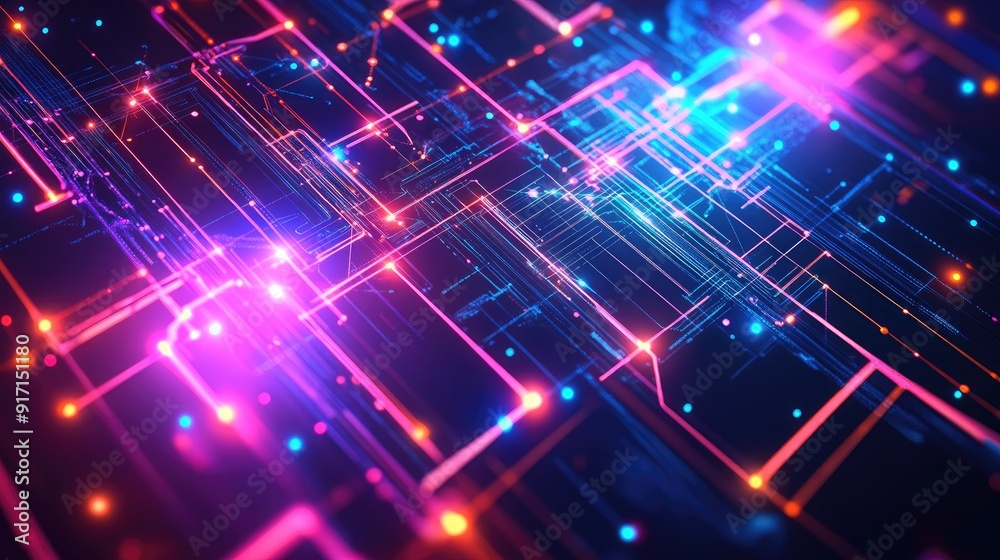 Poster abstract tech background with glowing lines and geometric patterns from a top perspective
