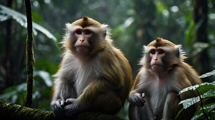 Fototapeta premium Two monkeys are relaxing on a tree