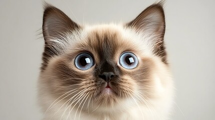 Fototapeta premium Startled Siamese Kitten With Blue Eyes And Puffy Fur