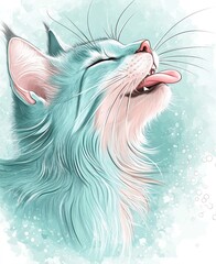 A cat with visible fever, panting with its tongue out and droopy ears