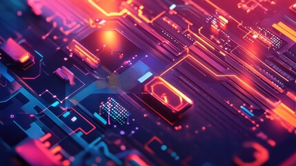 Obraz premium Overhead shot of a modern tech background with abstract geometric patterns and data flow