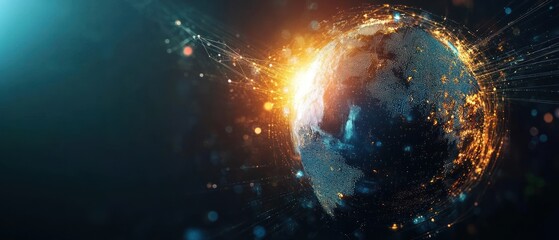 Obraz premium Digital Earth with Connections and Glowing Lights