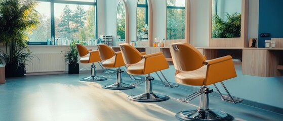 Modern Salon Interior with Yellow Barber Chairs