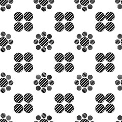 Fototapeta premium Abstract geometric pattern with circles, stripes, lines. Seamless vector background. White and black floral ornament. Modern reticulated graphic design.
