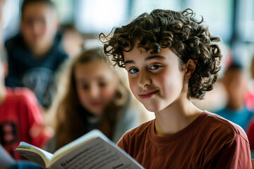 Young Student Reading a Book in Class