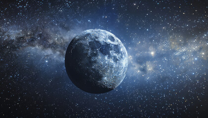 Obraz premium Full Moon in Deep Space, Stars and Lunar Craters in the Universe