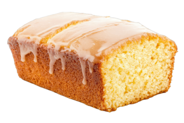 Delicious loaf cake with a glossy icing glaze, perfect for desserts or tea time treats. Freshly baked and inviting aroma.