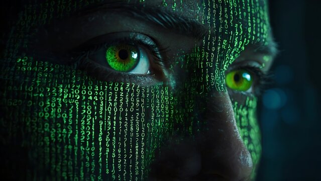 Anonymous Persons Masked Face Cyber Attack Computer Coding Background With Binary Code