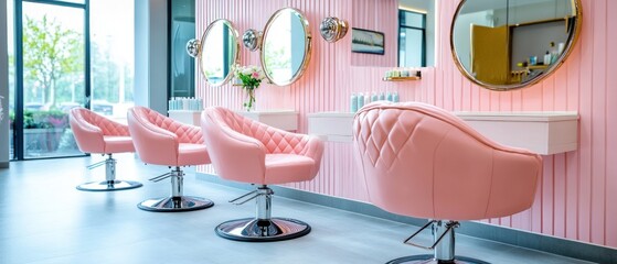 Pink Salon Interior with  Upholstered Chairs and Mirrors