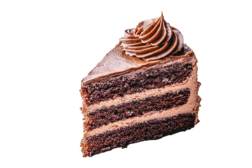 Indulge in a rich chocolate cake slice, layered with creamy frosting, perfect for dessert lovers and special occasions.
