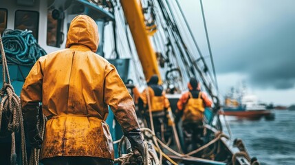 The crew operates their fishing vessel with precision and skill, each task performed with confidence and care