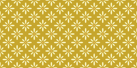Retro floral vector pattern background, seamless repeating mustard wallpaper design