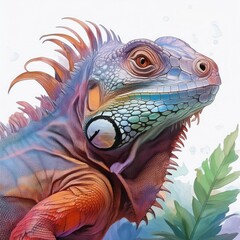 Fototapeta premium Iguana in watercolor on a white background 
