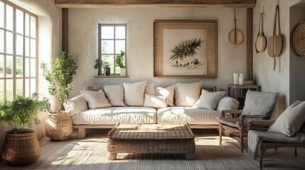 rustic farmhouse decor, a delightful farmhouse design showcasing gentle natural elements, ideal for a warm and inviting ambiance in any space