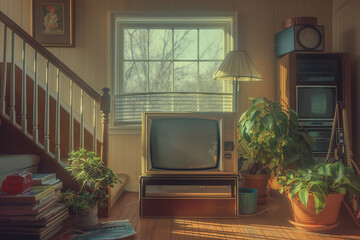20th century middle-class family's interior room in retro style