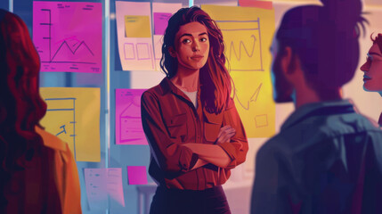 Female leader guiding a creative project in a tech startup