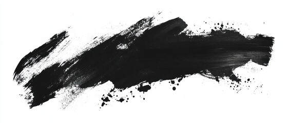 Abstract Black Ink Stroke and Splashes on White Background