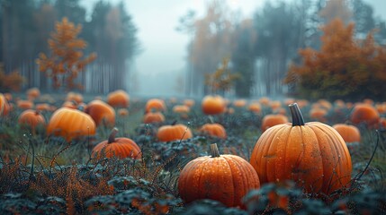 Vibrant Autumn Harvest Display with Pumpkins, Apples, and Colorful Flowers - Seasonal Fall Abundance in Warm Sunlight and Festive Atmosphere