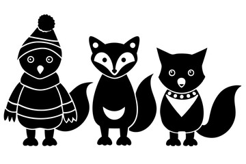 Foxes, Owls, and Bears in Christmas Gear in white background