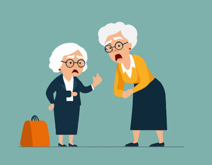 Angry grandma. Angry teacher. Wife getting angry while waiting for husband.
