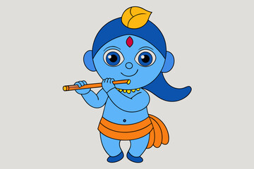 Happy Janmashtami playing flute With white background