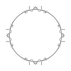 Abstract Black Simple Line Round Circle With Leaf Leaves Frame Flowers Doodle Outline Element Vector Design Style Sketch Isolated Illustration For Wedding And Banner