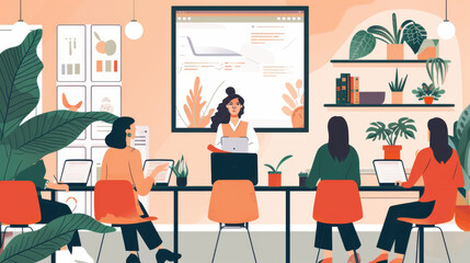 Fototapeta premium Female tech leader managing a creative session in a startup office