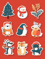 Set of Christmas illustration stickers decorations and decor isolated on background