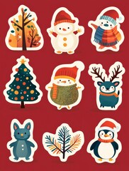 Set of Christmas illustration stickers decorations and decor isolated on background