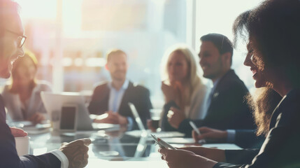 Fototapeta premium Focused business professionals discussing trends at a seminar