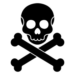 Crossbones and skull death flat vector silhouette white background