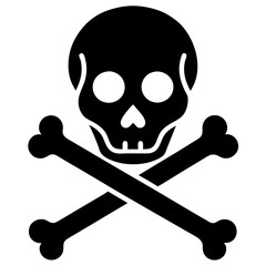 Crossbones and skull death flat vector silhouette white background